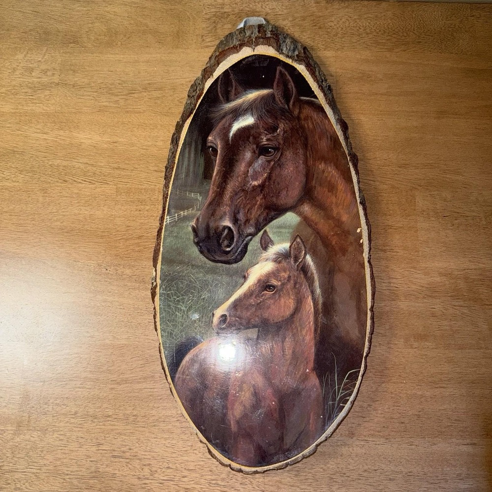 Vintage Rustic Wood Slab Horse Portrait Wall Hanging Plaque St Ignace Michigan